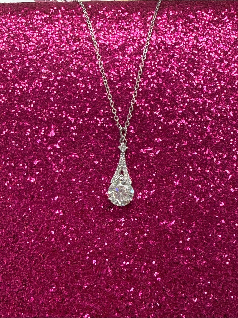 2ct Moissanite Silver Teardrop Pendant Necklace